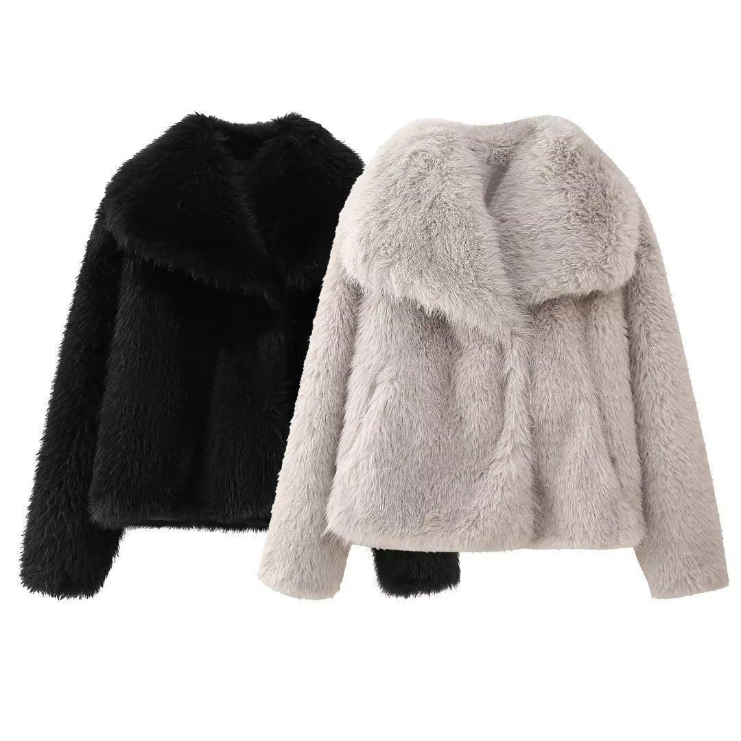 Warme teddy jas met omgeslagen kraag dames - Hilde