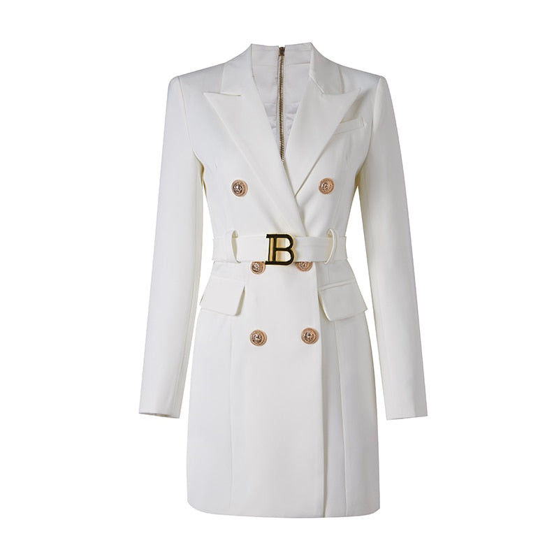 Blazer jacket with waistband and button decoration - Lia