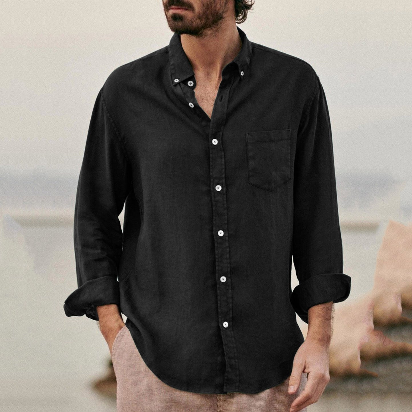 Effen Casual Overhemd met Revers - Mark