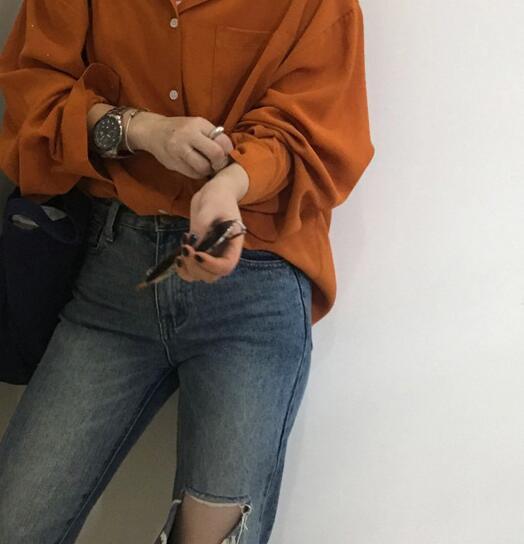 Casual oranje blouse dames - Emmie