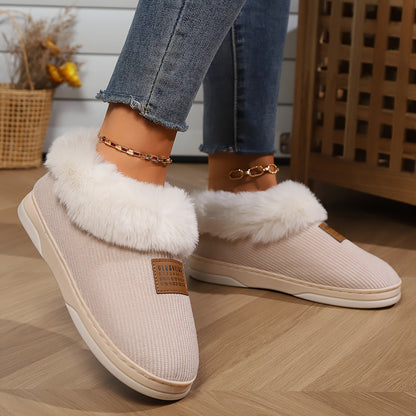 Schattige beige gevoerde pantoffels met antislipzool - Mirthe