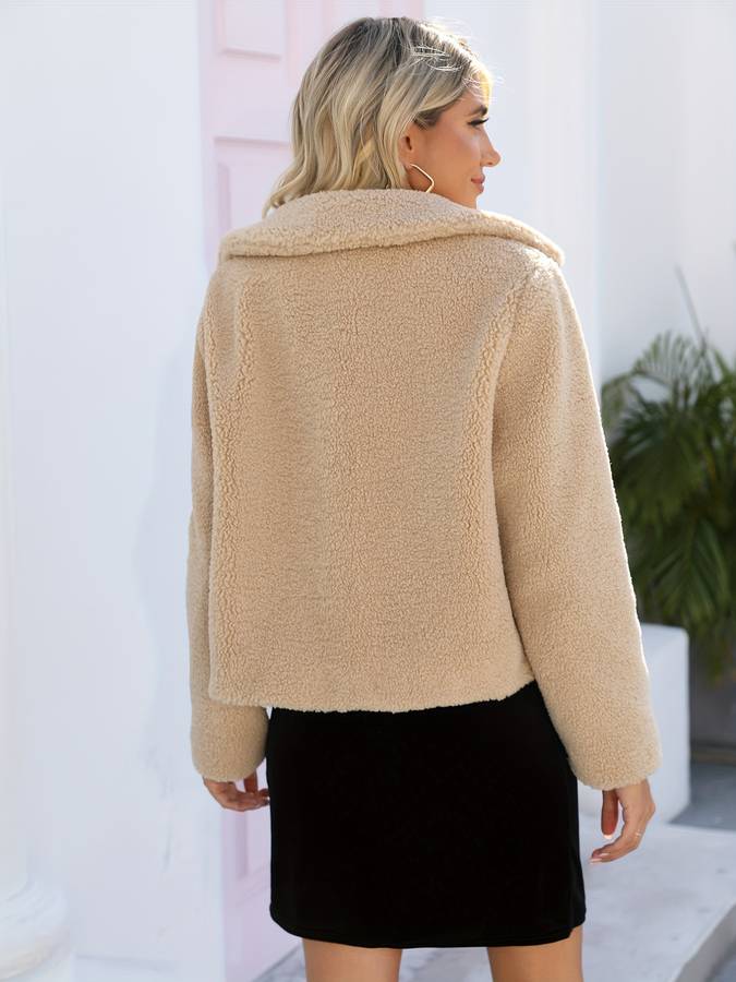 Warme Beige Winterjas van Teddy stof - Emilia