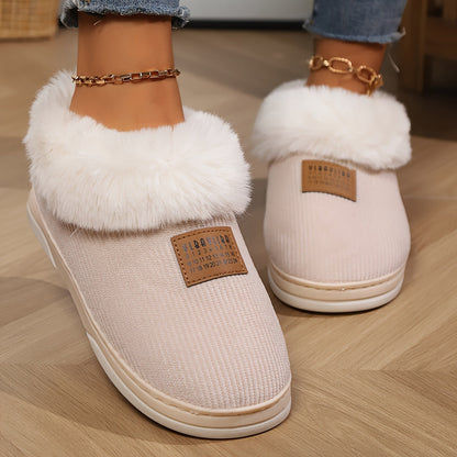 Schattige beige gevoerde pantoffels met antislipzool - Mirthe