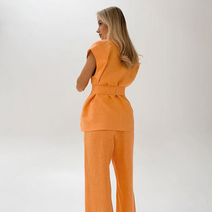 Oranje tweedelige outfit dames - Jeanne